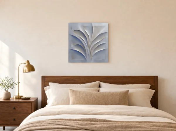 ba-0144-fanned-plaster-fronds-canvas-3-canvas-room-bedroom-white-v4 Fanned Plaster Fronds by Bassem, canvas on a wall