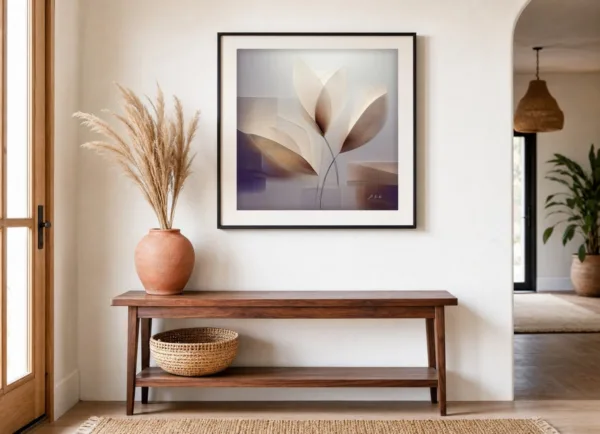 ba-0146-linen-petals-print-3-room-entryway-black-v4 Linen Petals by Bassem, art print shown framed on a wall