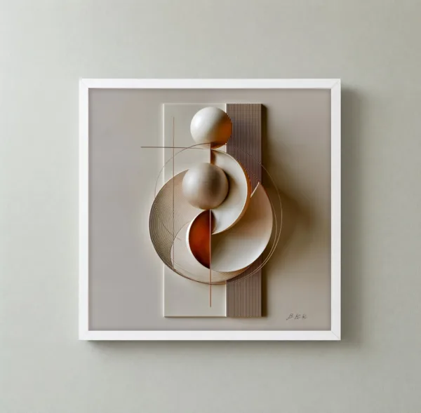 Two Spheres at Rest by Bassem, framed print on a wall