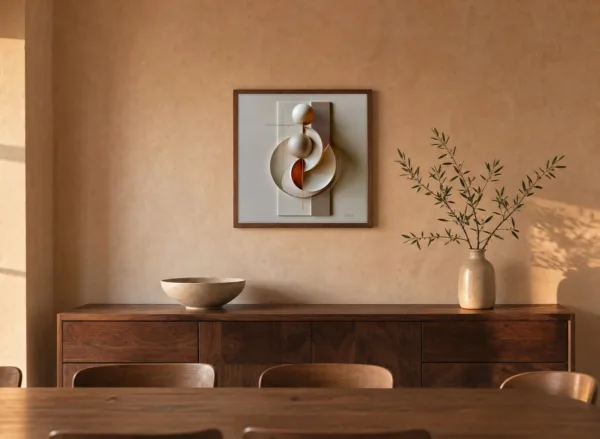 Two Spheres at Rest by Bassem, framed print on a wall