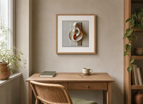 Two Spheres at Rest by Bassem, art print shown framed on a wall