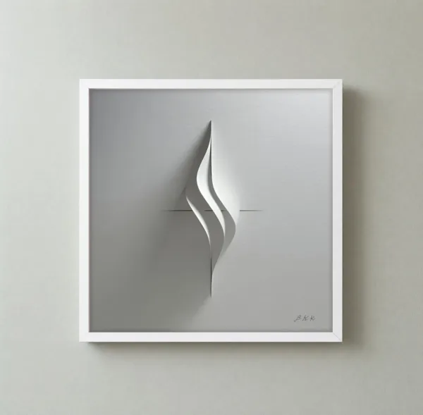 Folded White Flame by Bassem, framed print on a wall