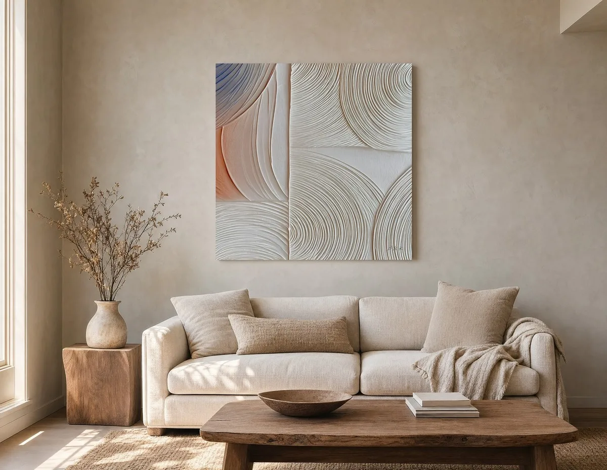 ba-0150-combed-cream-arcs-canvas-2-canvas-room-living-greige-v4 Combed Cream Arcs by Bassem, canvas on a wall