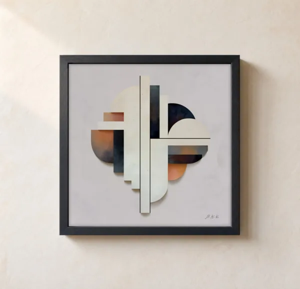 ba-0154-stacked-cream-columns-framed-1-thin-closeup-black-v4 Stacked Cream Columns by Bassem, framed print on a wall