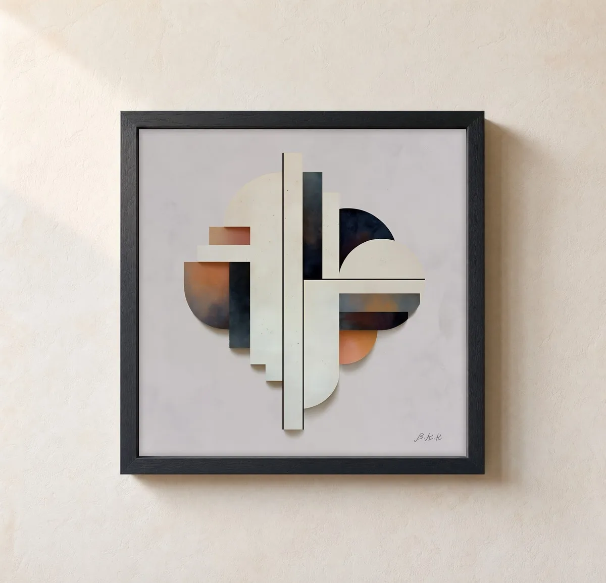 Stacked Cream Columns by Bassem, framed print on a wall
