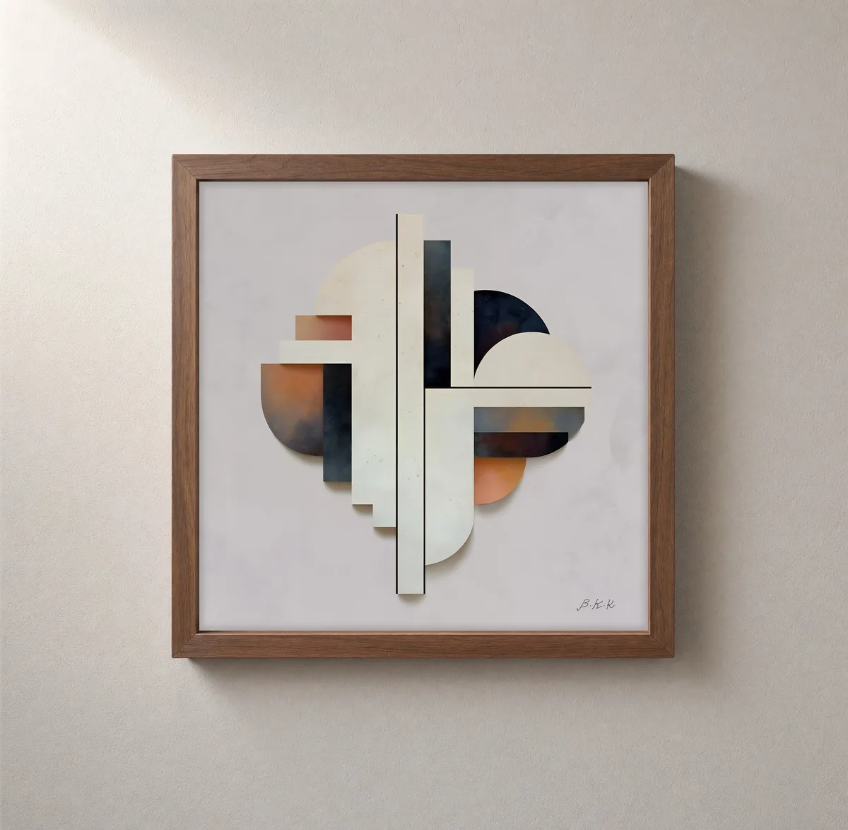 Stacked Cream Columns by Bassem, framed print on a wall