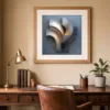 Curved Silver Blades by Bassem, art print shown framed on a wall