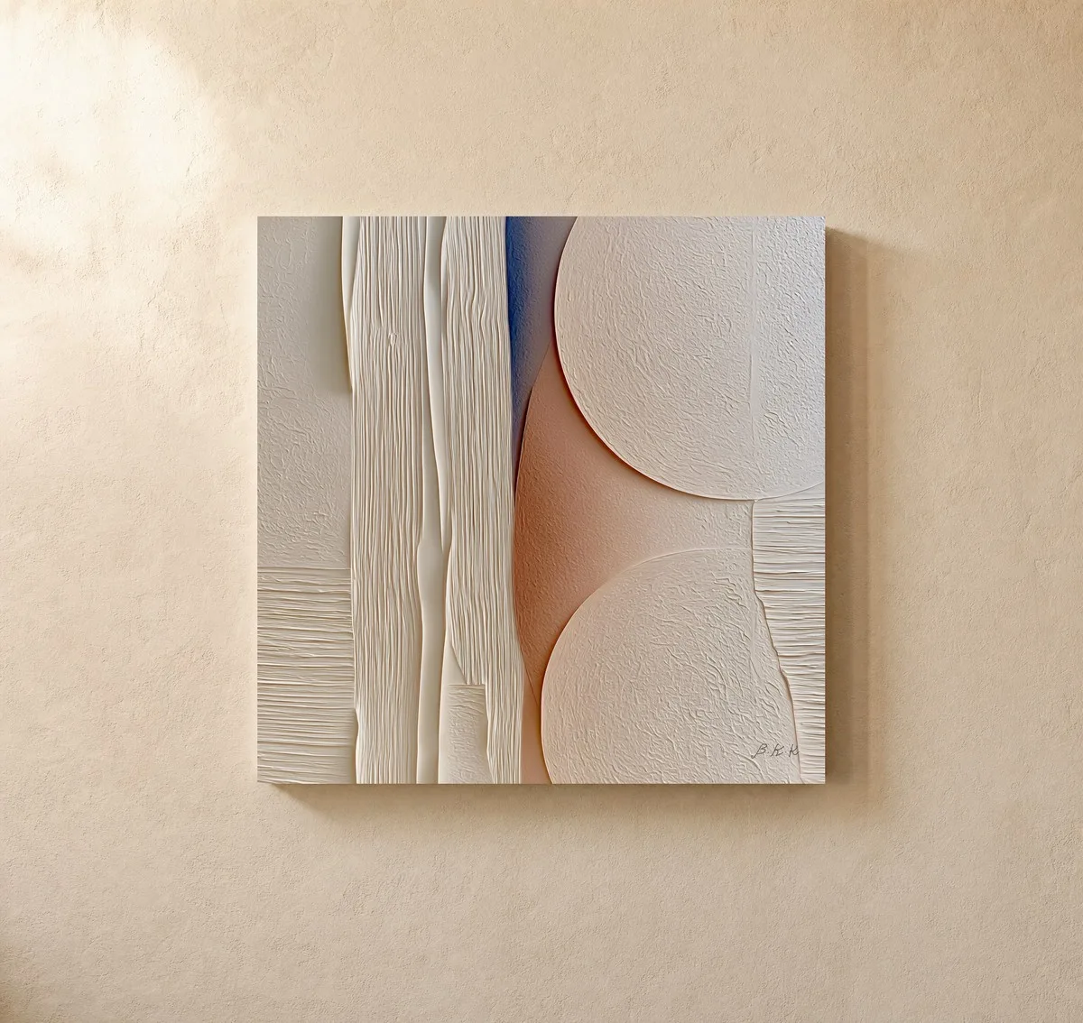 Two Moons in Cream by Bassem, canvas on a wall