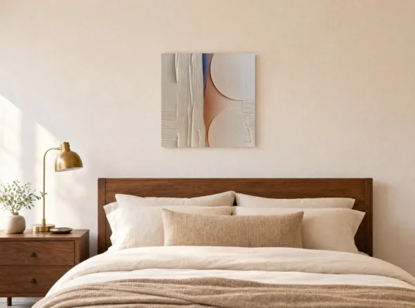 Two Moons in Cream by Bassem, canvas on a wall