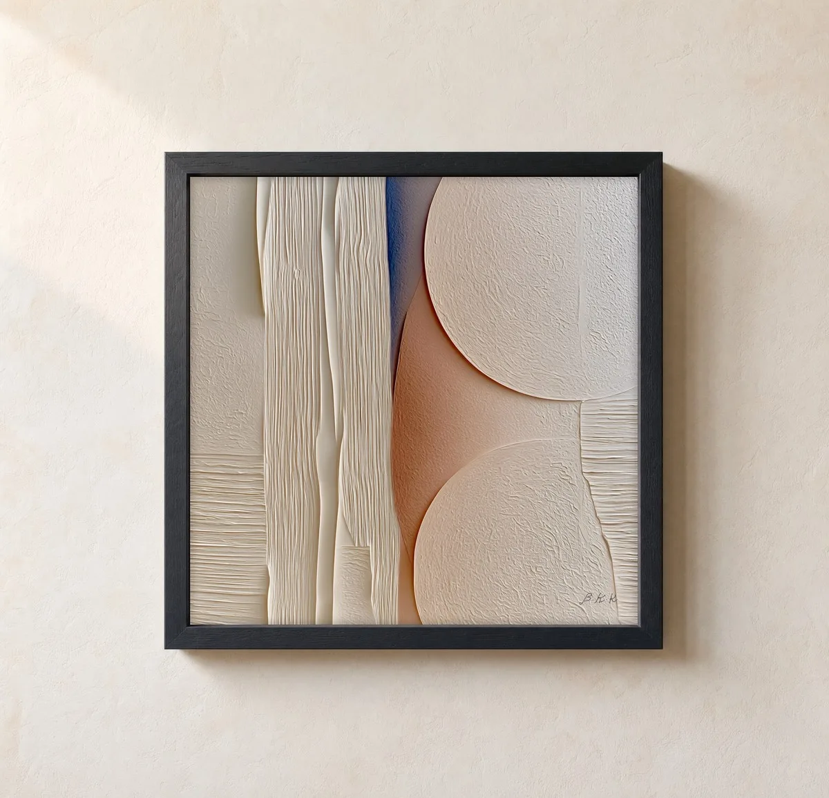 Two Moons in Cream by Bassem, framed print on a wall