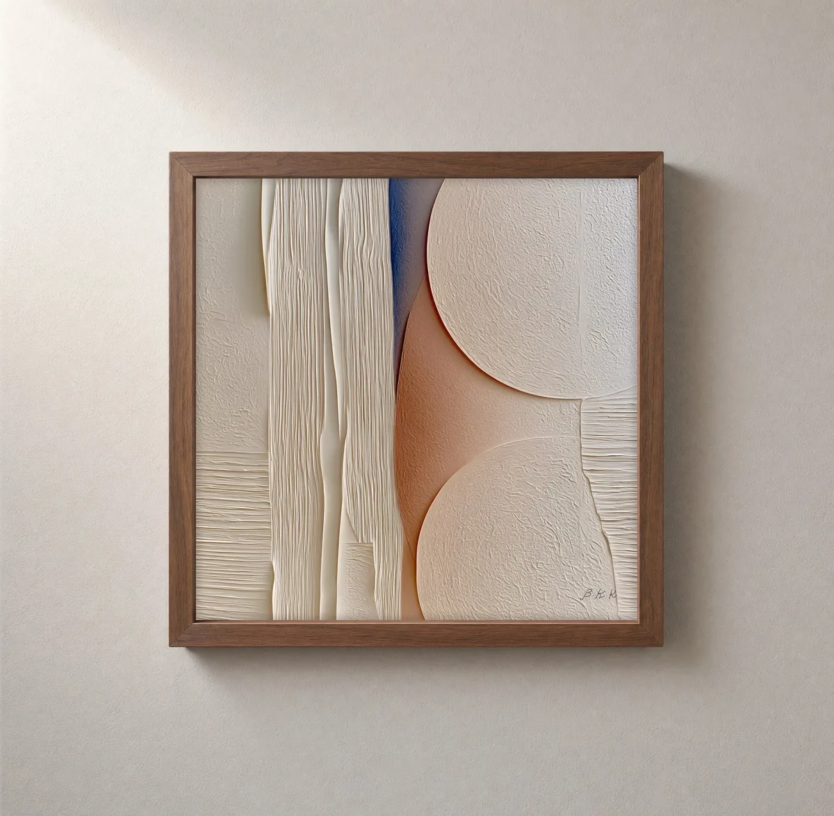Two Moons in Cream by Bassem, framed print on a wall