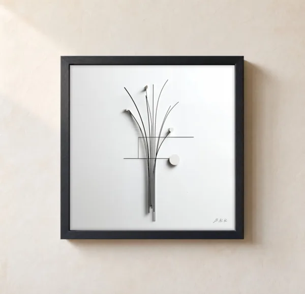 ba-0157-wire-bouquet-framed-1-thin-closeup-black-v4 Wire Bouquet by Bassem, framed print on a wall