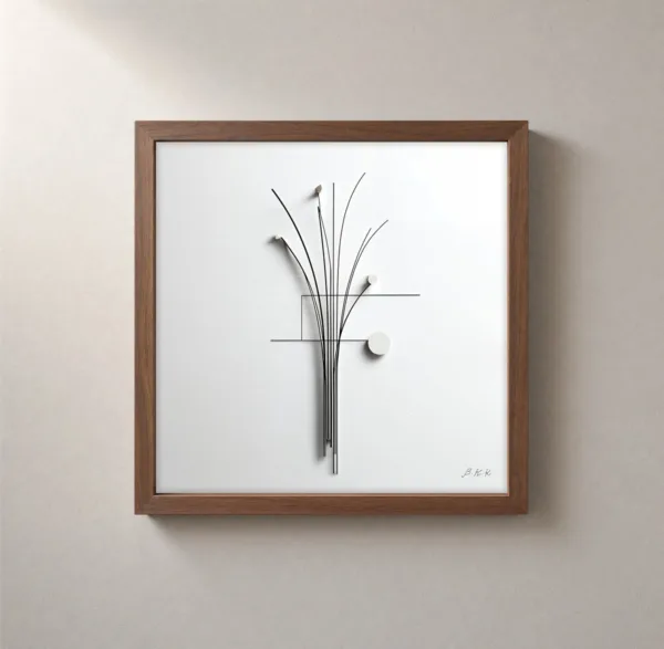 ba-0157-wire-bouquet-framed-2-thin-closeup-walnut-v4 Wire Bouquet by Bassem, framed print on a wall