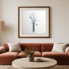 ba-0157-wire-bouquet-print-3-room-living-terracotta-walnut-v4 Wire Bouquet by Bassem, art print shown framed on a wall