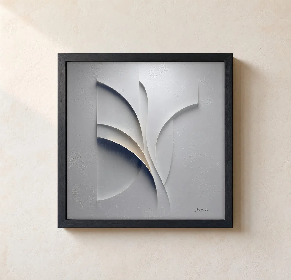 White Petal Panels by Bassem, framed print on a wall