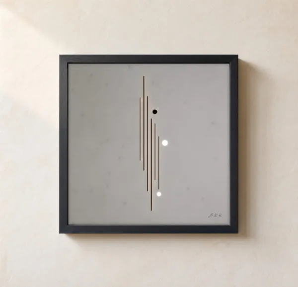 Three Quiet Dots by Bassem, framed print on a wall