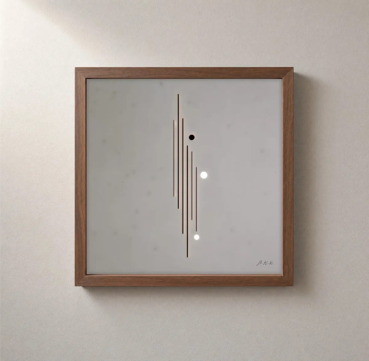 Three Quiet Dots by Bassem, framed print on a wall