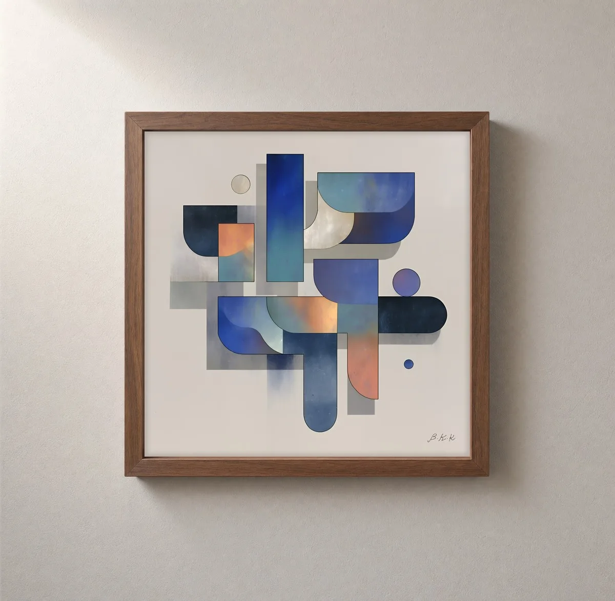 Evening Blue Blocks by Bassem, framed print on a wall