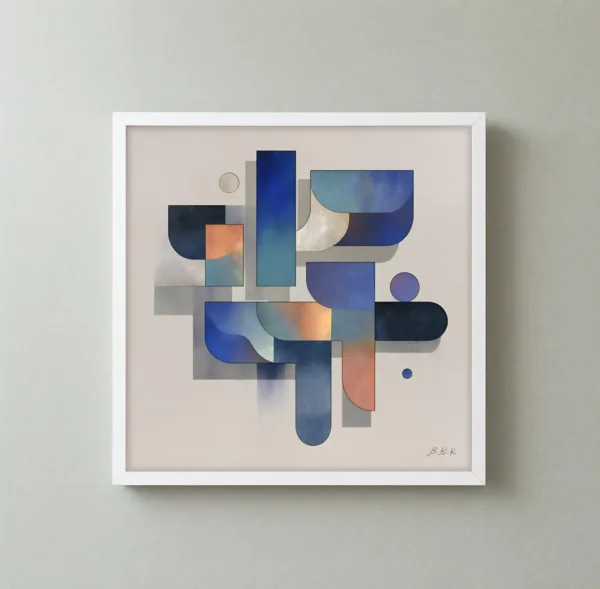 Evening Blue Blocks by Bassem, framed print on a wall