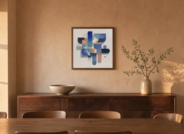 Evening Blue Blocks by Bassem, framed print on a wall