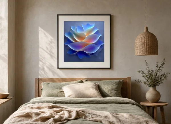 Lantern Petals by Bassem, art print shown framed on a wall