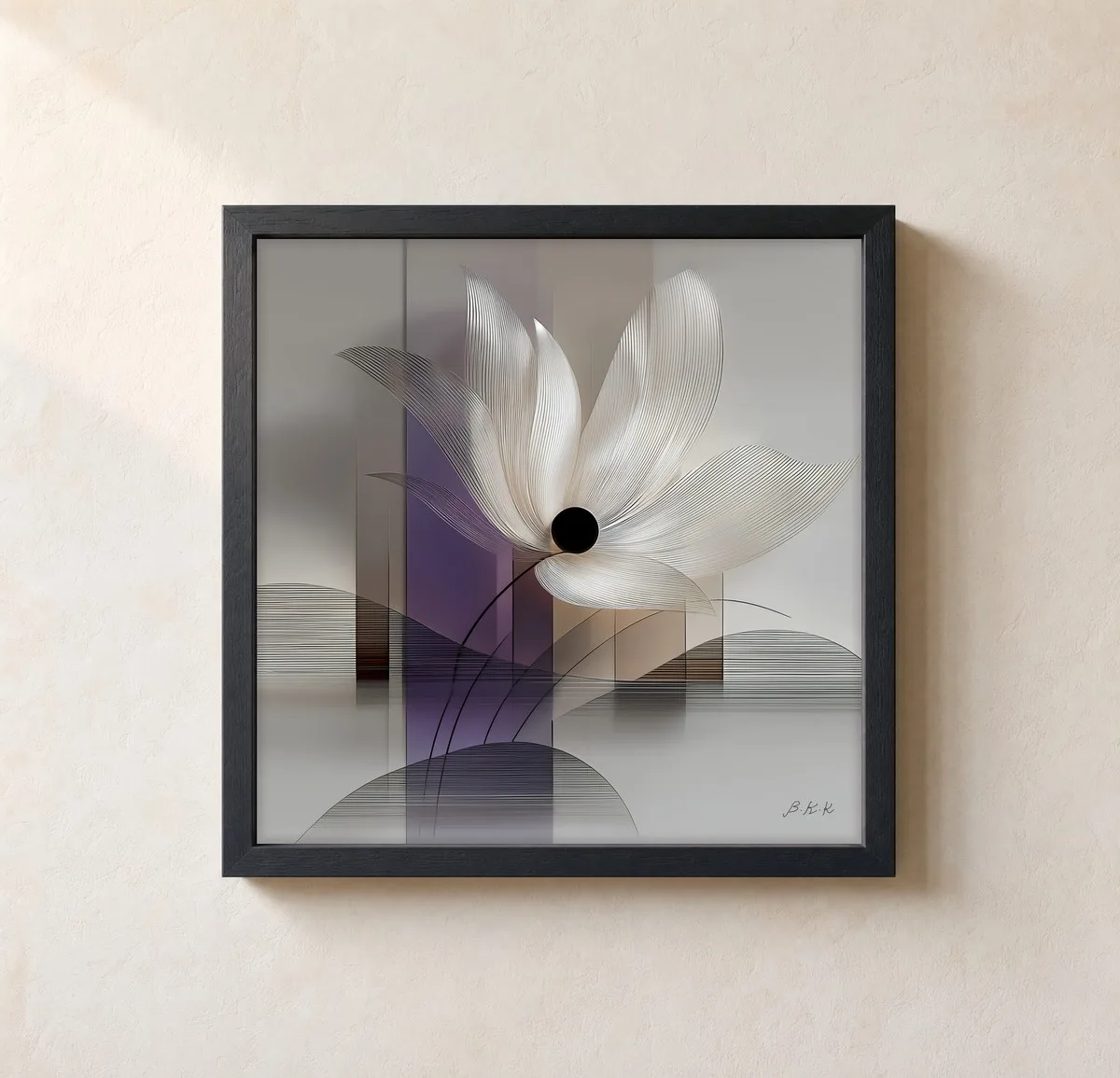 Dark-Eyed Bloom by Bassem, framed print on a wall