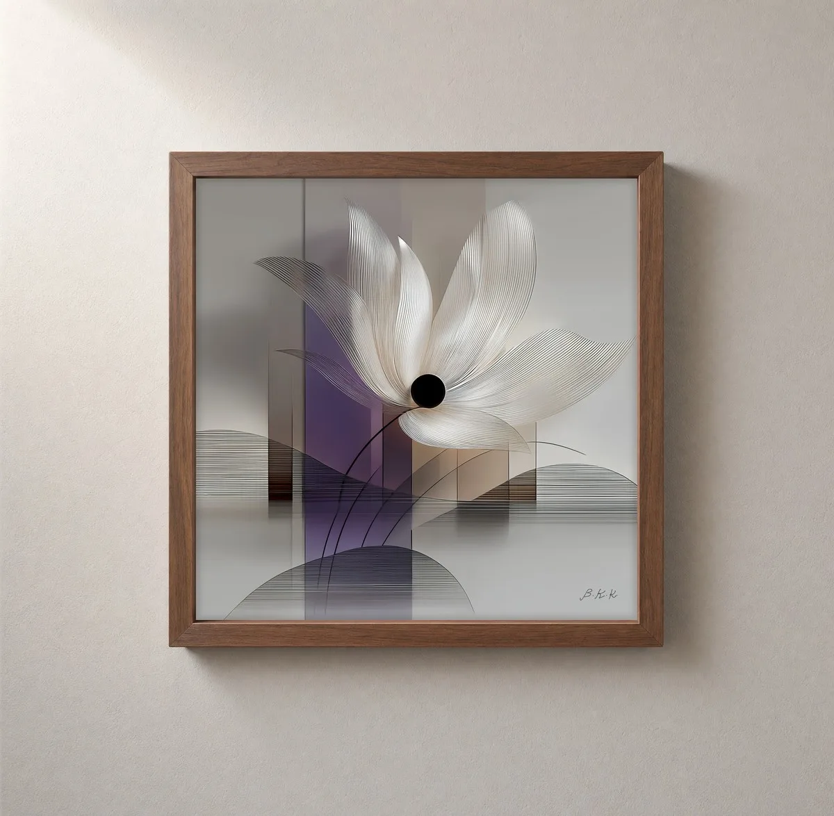 Dark-Eyed Bloom by Bassem, framed print on a wall