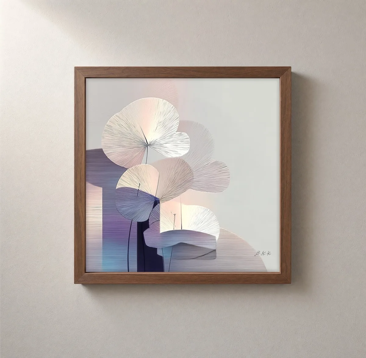 Pale Parasol Leaves by Bassem, framed print on a wall