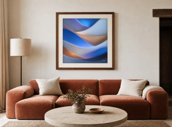 Blue Hour Dunes by Bassem, art print shown framed on a wall
