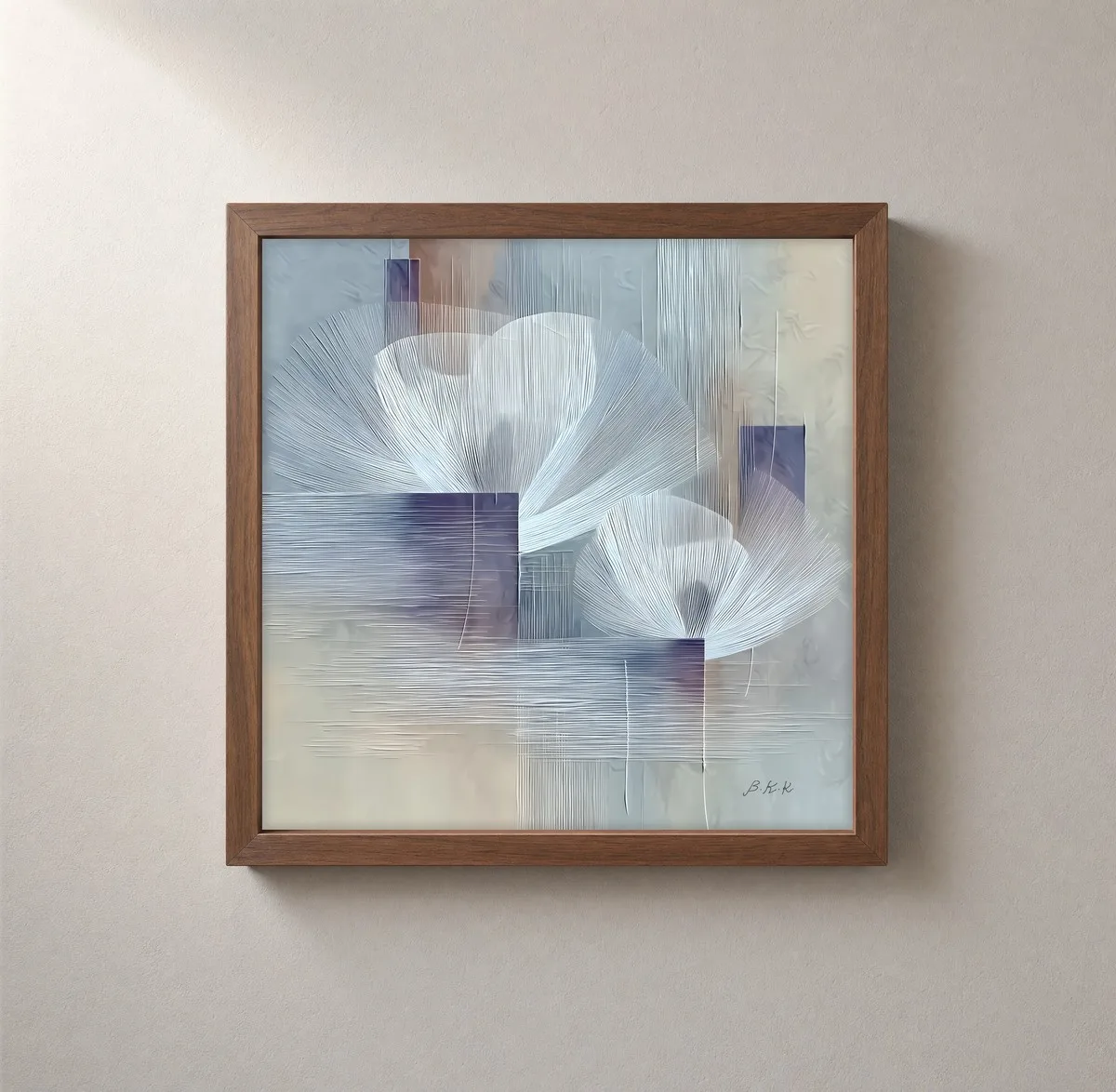 White Fans in Mist by Bassem, framed print on a wall