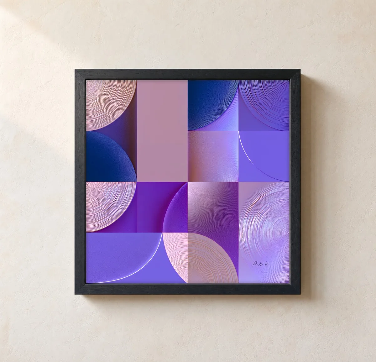 Violet Quarter Moons by Bassem, framed print on a wall