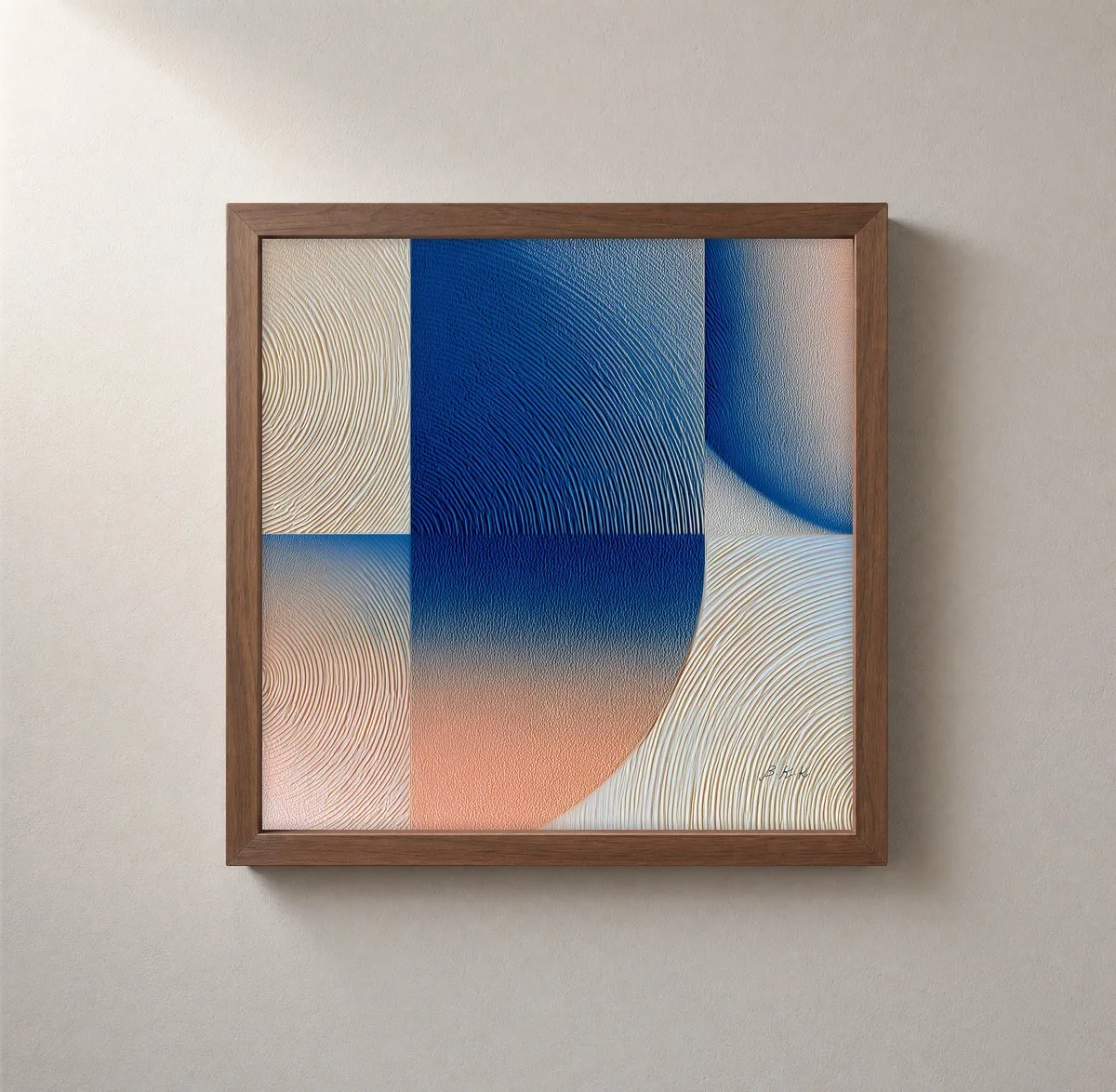 Where Blue Turns Peach by Bassem, framed print on a wall