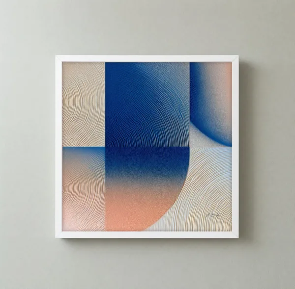 Where Blue Turns Peach by Bassem, framed print on a wall