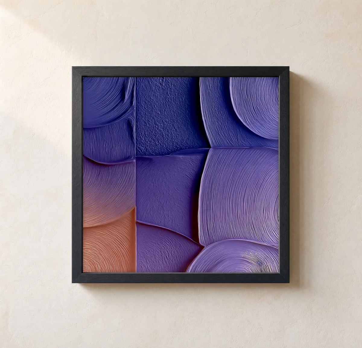 Periwinkle Swirl Tiles by Bassem, framed print on a wall