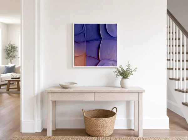 Periwinkle Swirl Tiles by Bassem, framed print on a wall