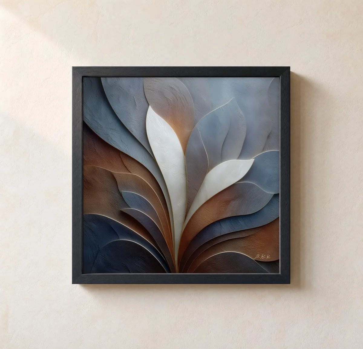 Pale Leaves Rising by Bassem, framed print on a wall