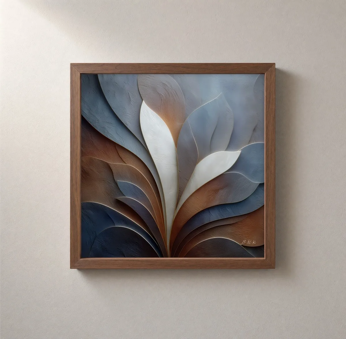 Pale Leaves Rising by Bassem, framed print on a wall