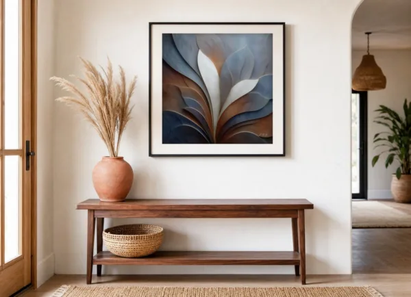Pale Leaves Rising by Bassem, art print shown framed on a wall