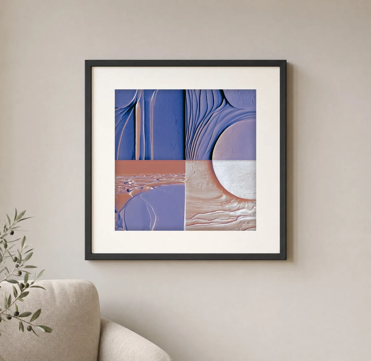 Carved Shorelines by Bassem, art print shown framed on a wall