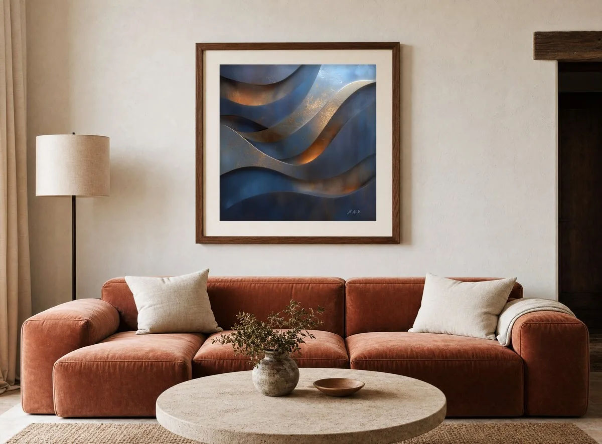 Gold Light on Slate by Bassem, art print shown framed on a wall