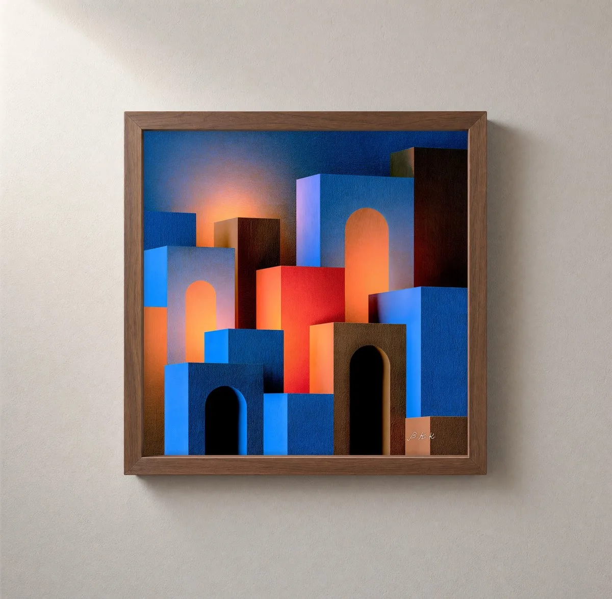 Stacked Rooms of Light by Bassem, framed print on a wall