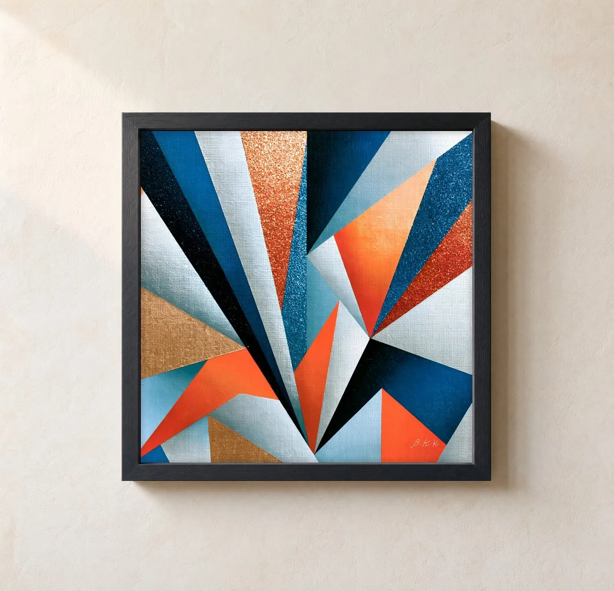 Copper Starburst by Bassem, framed print on a wall