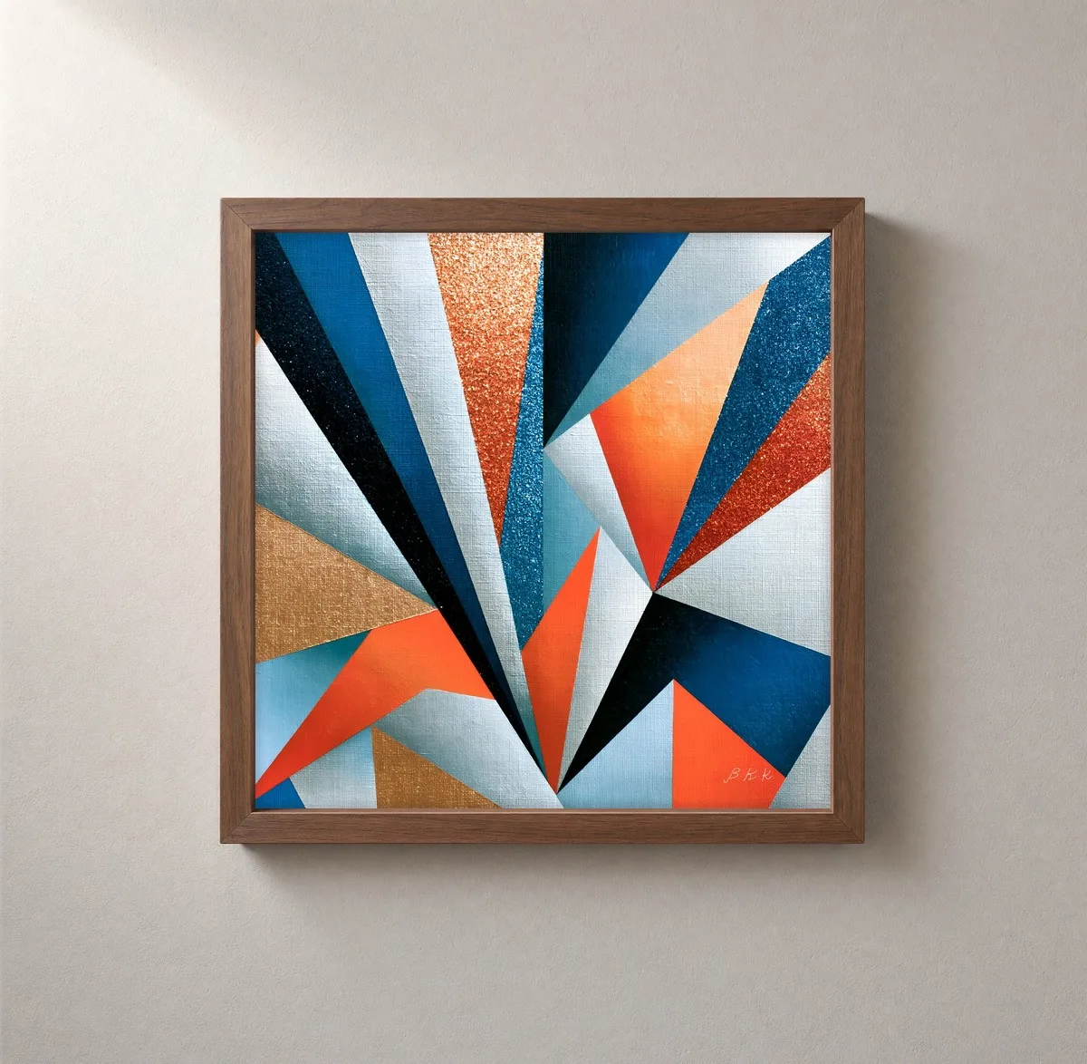 Copper Starburst by Bassem, framed print on a wall