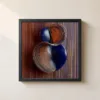 Wrapped Navy Spheres by Bassem, framed print on a wall