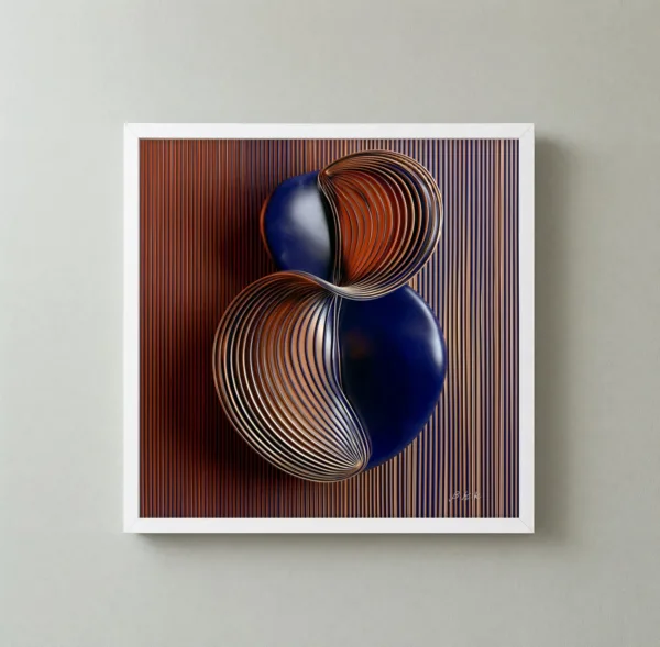 Wrapped Navy Spheres by Bassem, framed print on a wall