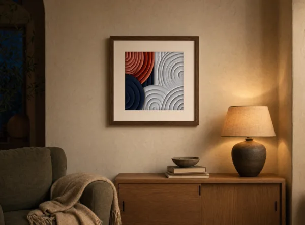 Rust Rings in Chalk by Bassem, art print shown framed on a wall