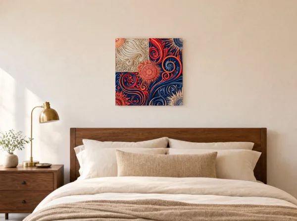 ba-0192-sunbursts-and-scrolls-canvas-3-canvas-room-bedroom-white-v4 Sunbursts and Scrolls by Bassem, canvas on a wall