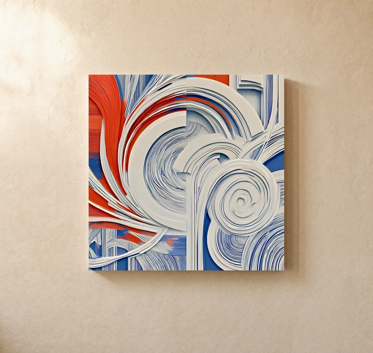 ba-0193-spiral-in-white-layers-canvas-1-canvas-closeup-limewash-v4 Spiral in White Layers by Bassem, canvas on a wall