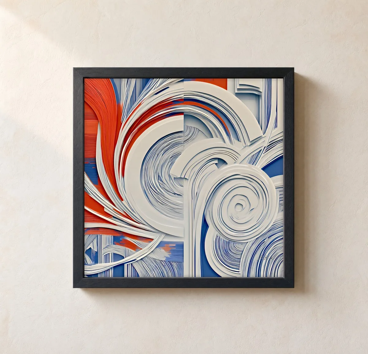 Spiral in White Layers by Bassem, framed print on a wall