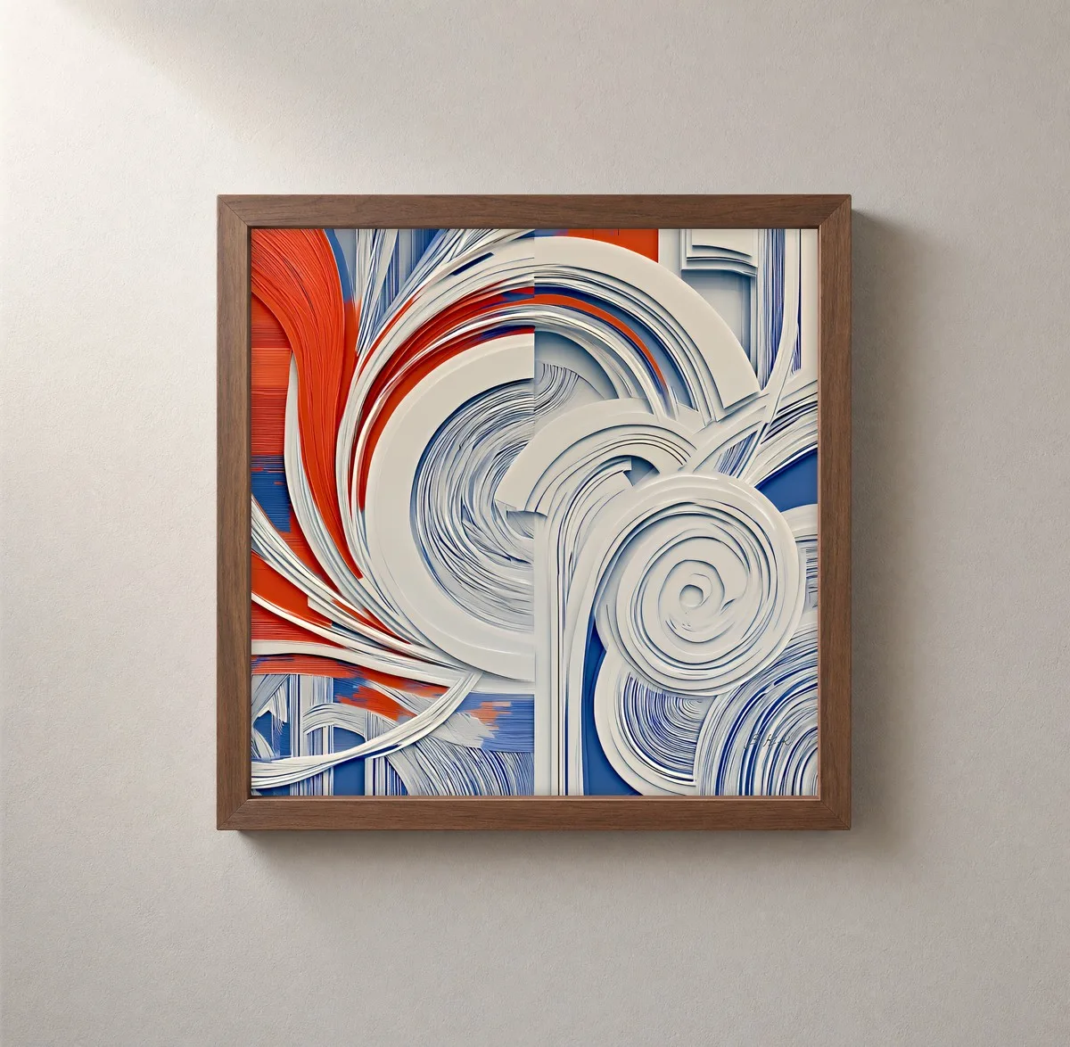 Spiral in White Layers by Bassem, framed print on a wall